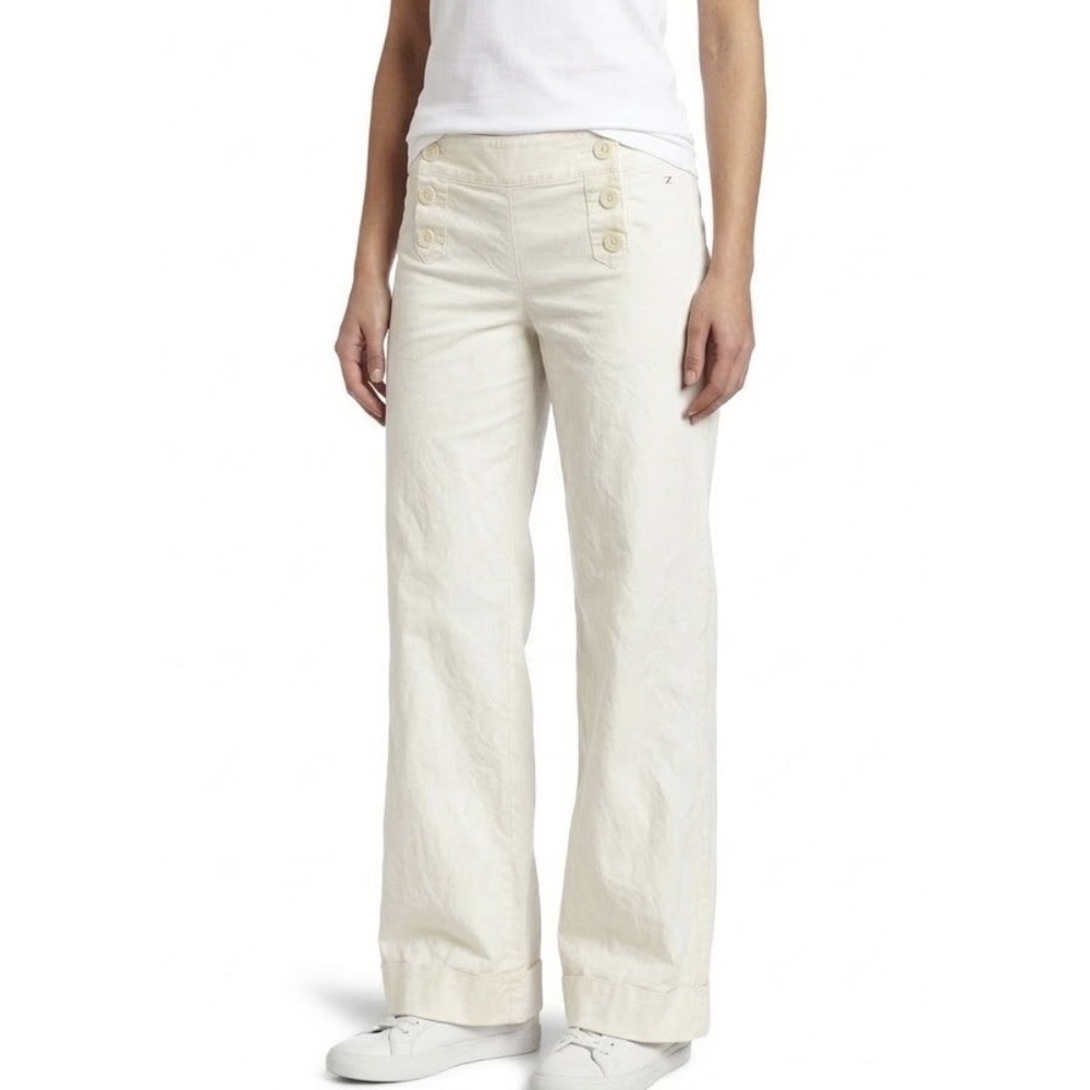 Express Pants Womens 6 R White Wide Leg Mid Rise Button Detail Flat Front Pull